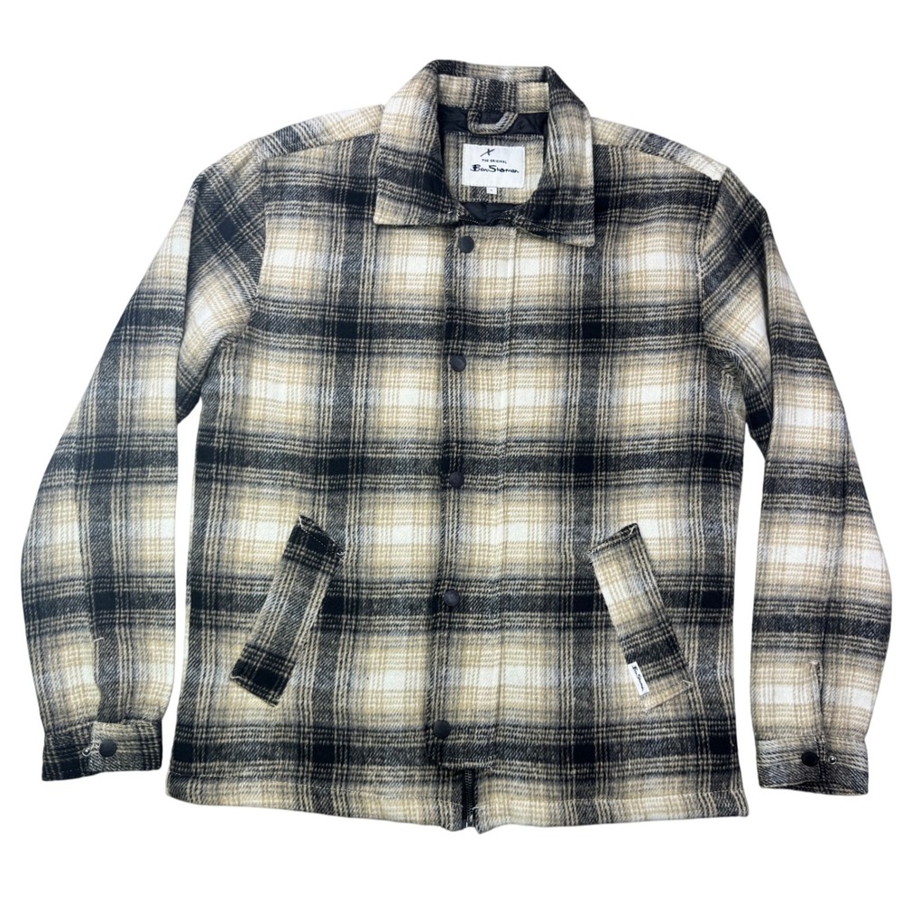 Ben Sherman Mens Plaid Button Front Lined Jacket Soft Cozy Mens Small